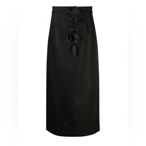 Zimmermann Black Linen Pencil Skirt with Floral Belt size 1